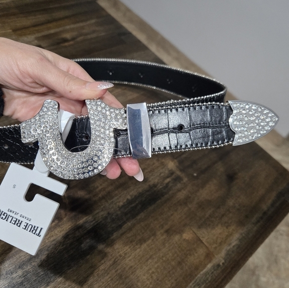 NWT True Religion Black Moc Croc Rhinestone Horseshoe Belt main image 8